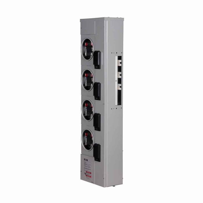 Eaton 1MM412RC residential meter stack, Amperage rating: 125A, Bus rating: 800A, Outdoor, Interrupt rating depends on selected main circuit breaker, Single-phase in/single-phase out, Copper, 4 Sockets, Ring, 120/240 Vac
