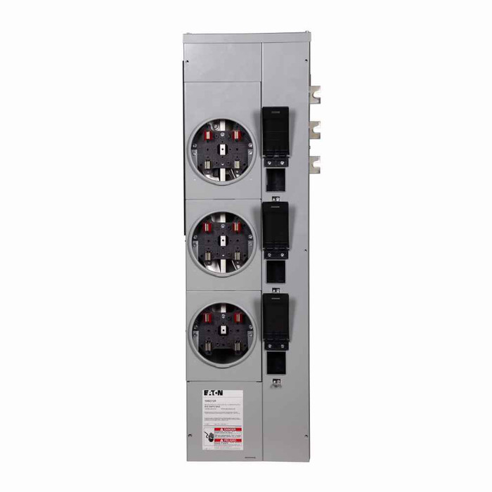 Eaton 1MM312RC residential meter stack, Amperage rating: 125A, Bus rating: 800A, Outdoor, Interrupt rating depends on selected main circuit breaker, Single-phase in/single-phase out, 3 Sockets, Copper, Ring, 120/240 Vac, 4-jaw