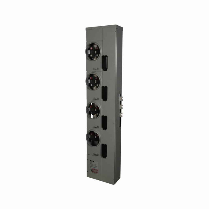 Eaton 1MM420RRLP residential meter stack, Amperage rating: 200A, Bus rating: 800A, Outdoor, Interrupt rating depends on selected main circuit breaker, Single-phase in/single-phase out, 4 Sockets, Aluminum, Ringless, 120/240 Vac