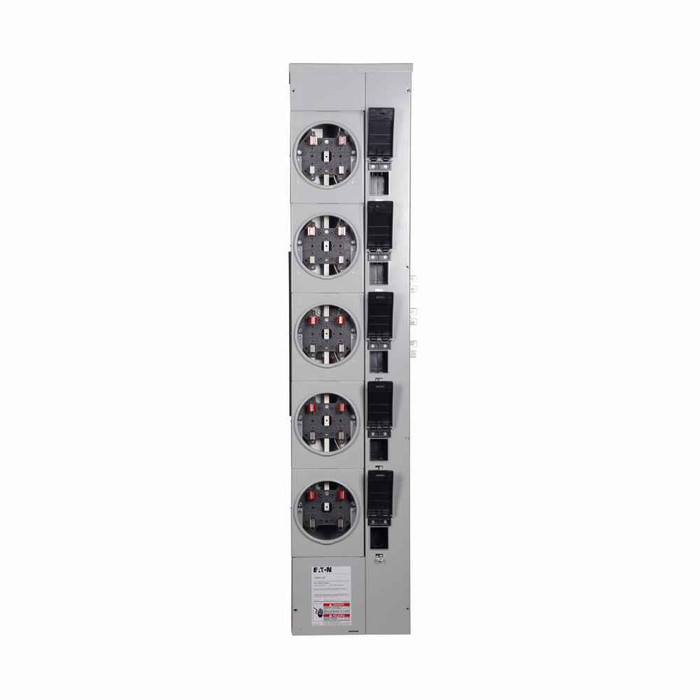 Eaton 1MM512RC residential meter stack, Amperage rating: 125A, Socket rating: 125A, Bus rating: 800A, Outdoor, Interrupt rating depends on selected main circuit breaker, Single-phase in/single-phase out, 5 Sockets, Copper, Ring, 120/240 Vac