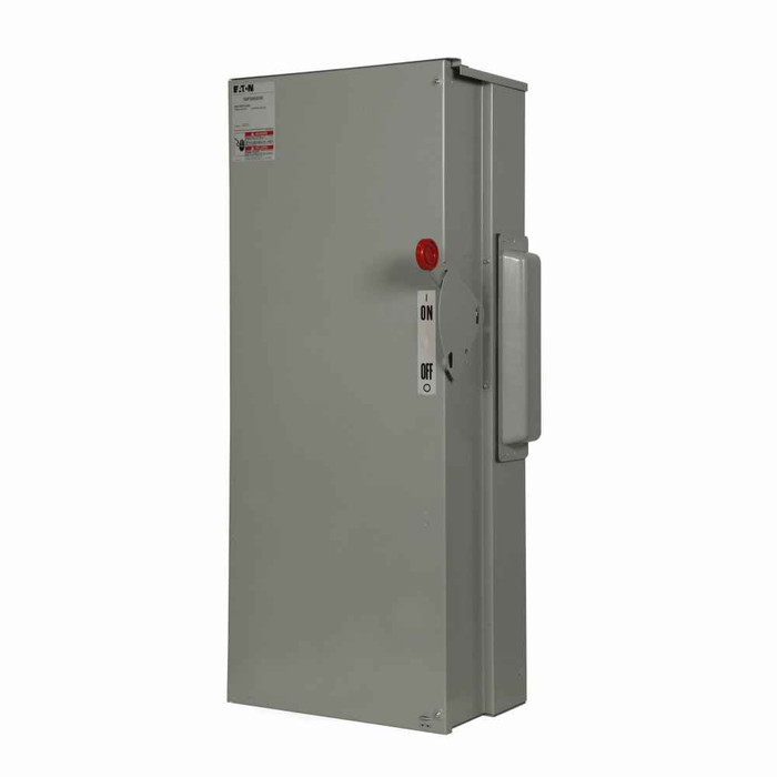 Eaton 1MFS600RB main fusible switch, 600A, Aluminum, NEMA 3R, Underground, Class T, 100 kAIC, Three-wire, Single-phase, Barrier kits: 400A-800A fusible switches: Bottom feed-3MFSBBK, Top feed-3MFSTB, 120/240V, (2) #2 AWG-600 kcmil