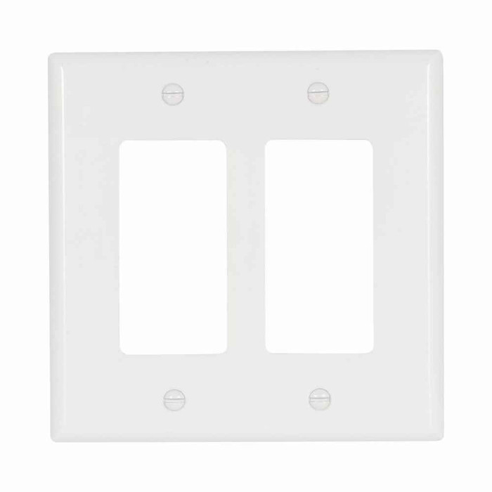 Eaton 2052W-BOX Decorator / GFCI wallplate, White, Decorator Cutout, Thermoset, Two- gang, Mid-size, ED Box