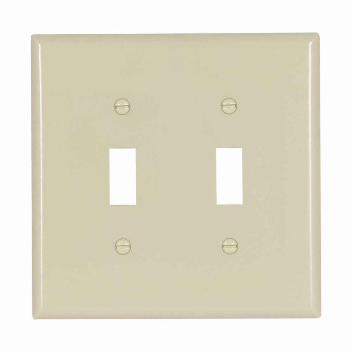 Eaton 2039V-BOX Toggle wallplate, Ivory, Toggle Cutout, Thermoset, Two- gang, Mid-size, ED Box