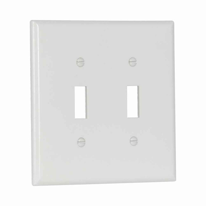 Eaton 2039W Toggle wallplate, White, Toggle Cutout, Thermoset, Two- gang, Mid-size