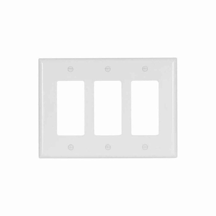 Eaton 2063W-BOX Decorator / GFCI wallplate, White, Decorator Cutout, Thermoset, Three- gang, Mid-size, ED Box