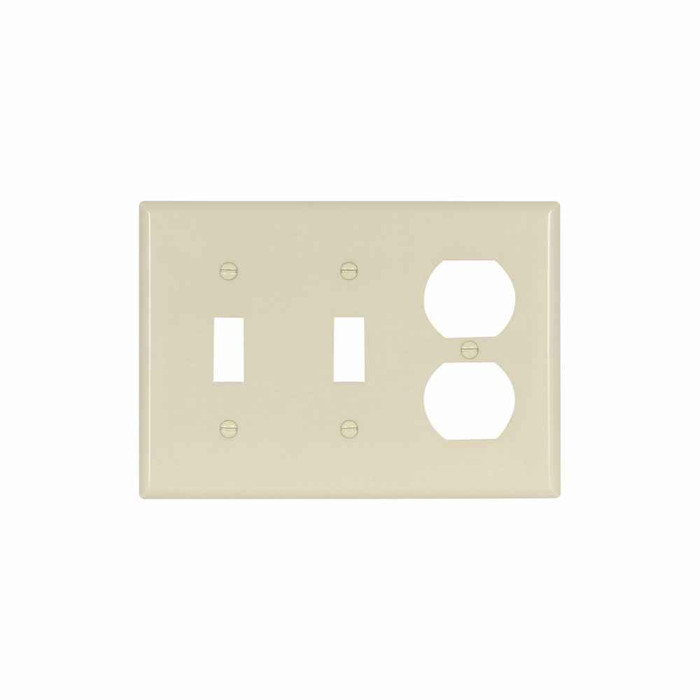 Eaton 2158V-BOX Combination wallplate, Ivory, Toggle, Toggle, Duplex receptacle Cutout, Thermoset, Three- gang, Standard, ED Box