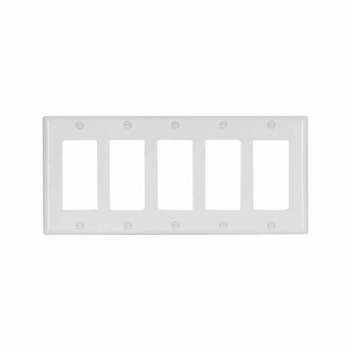 Eaton 2165W-BOX Decorator / GFCI wallplate, White, Decorator Cutout, Thermoset, Five- gang, Standard, ED Box