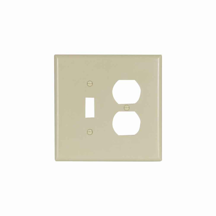 Eaton 2148V-BOX Combination wallplate, Ivory, Toggle, Duplex receptacle Cutout, Thermoset, Two- gang, Oversize, ED Box