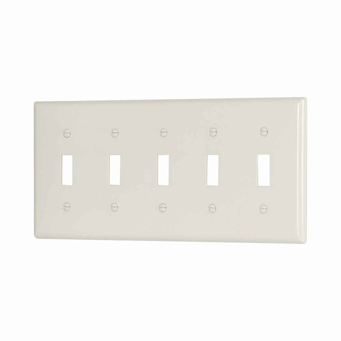 Eaton 2155LA Toggle wallplate, Lt. Almond, Toggle Cutout, Thermoset, Five- gang, Standard Eaton 2155LA Toggle wallplate, Lt. Almond, Toggle Cutout, Thermoset, Five- gang, Standard