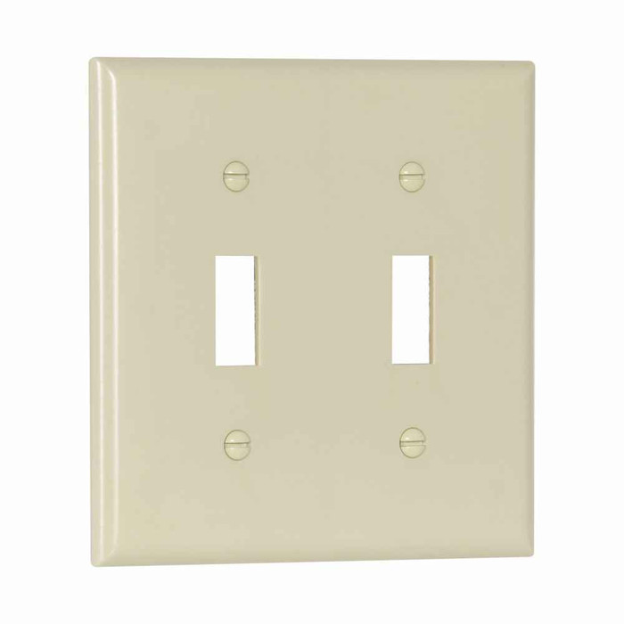 Eaton 2139V Toggle wallplate, Ivory, Toggle Cutout, Thermoset, Two- gang, Standard