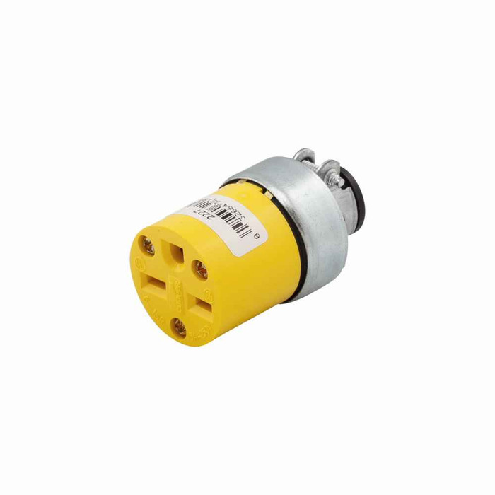 Eaton 2227-BOX straight blade connector , #18-10 AWG, 15A, Commercial, 250V, Back wire, Yellow, Brass, Armored vinyl, PVC, 6-15R, Two-pole, three-wire, grounding, Screw, Vinyl, ED Box