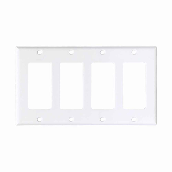 Eaton 2164W-BOX Decorator / GFCI wallplate, White, Decorator Cutout, Thermoset, Four- gang, Standard, ED Box