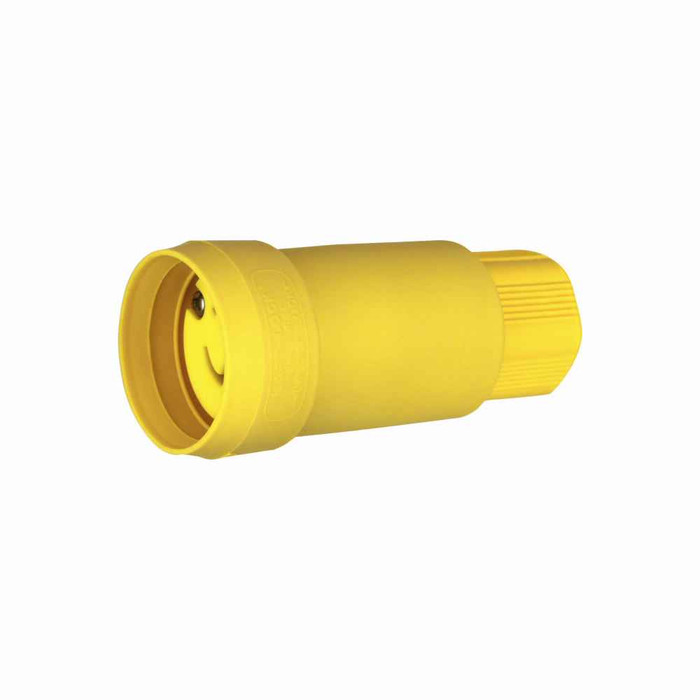 Eaton 25W47 Arrow Hart watertight locking connector, #18-10 AWG, 15A, Industrial, 125V, Back wiring, Yellow, Watertight, L5-15, Two-pole, Three-wire, grounding, Santoprene thermoplastic elastomeric, 0.3 to 0.65 in