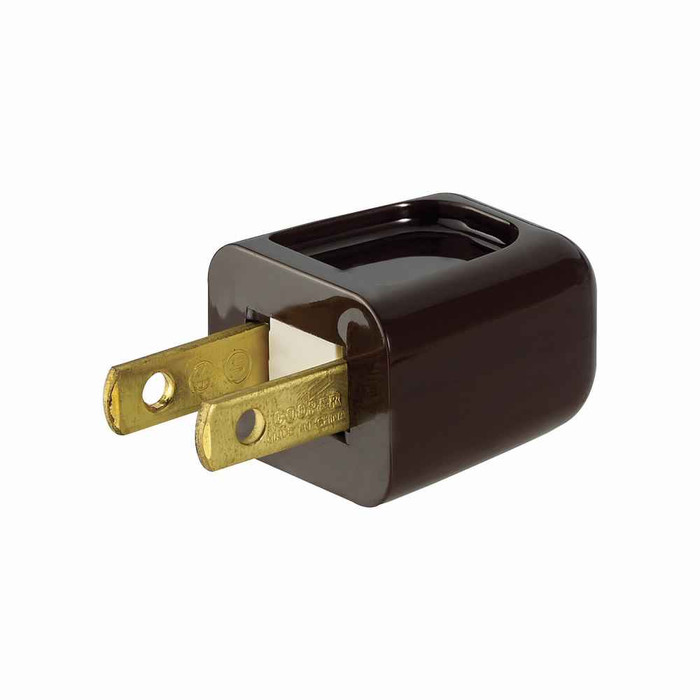 Eaton 2601B-BU straight blade plug , #18-10 AWG, 10A, Residential, 125V, Back wire, Brown, Brass, Thermoplastic, 1-15P, Two-pole, two-wire, non grounding, Insulation piercing, 18-2 SPT-1 cord, Thermoplastic, Bulk
