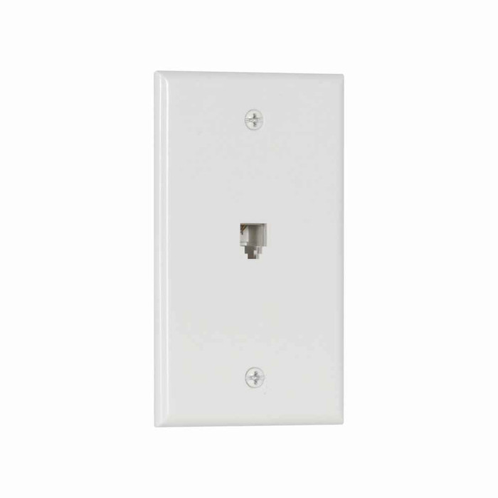 Eaton 3532-4W Wallplate with connector, 4-conductor jack, Commercial, residential telephone, Flush, box, White, Data/Voice modular jack, Type 625B4 screw terminals, Thermoplastic elastomer (TPE), Standard, Type 625B4