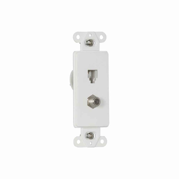 Eaton 3562W Telephone Jack and Coaxial Adapter Decorator Insert, White, Thermoplastic, Surface, Decorator, 4-conductor jack and coax adapter, Type F, RJ11, RJ14, Combination