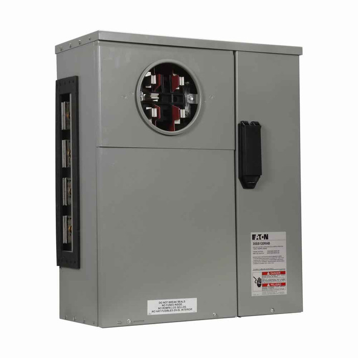 Eaton 35SS120RAC commercial meter stack, Socket amperage: 225A, Amperage rating: 200A, Aluminum, Bus rating: 1200A, Test bypass, NEMA 3R, Depends on selected MCB, 1 Socket, Five-jaw, Three-phase in, single-phase out, Ring, 120/240 Vac