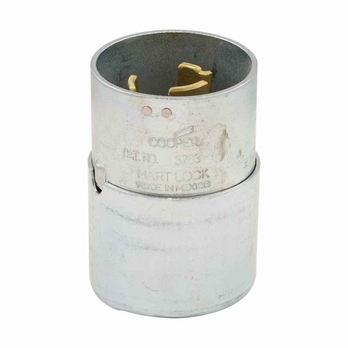 Eaton 3763 locking plug, #10-6 AWG, 50A, Industrial, 600 Vac, 250Vdc, Back wiring, Steel, Armored, Non-NEMA, Two-pole, Three-wire, grounding, Steel, 0.68 to 1.13 in