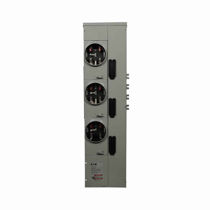 Eaton 3MM320R12RLBCPS 3MM residential meter stack, SS meter guides, Multiple meter, 200A, Al, Bus:1200A, Horn by, Out, Depends on MCB, 5-j, Sockets:3, 3-ph in, 1-ph out, A-B, CCV2_X, CCVH2_X, CVS2_XMM, CV2_XMM, CVH2_XMM, Ringless, Socket:200A, 120/20