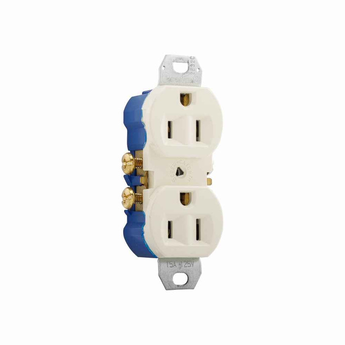 Eaton 4270A residential grade duplex receptacle, #14-10 AWG, 15A, Commercial|Residential, Flush, 125V, Side and push, Almond, Brass, High-impact thermoplastic, 5-15R, Duplex, Screw, Thermoplastic, Core pack
