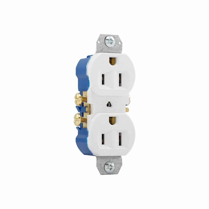 Eaton 4270W residential grade duplex receptacle, #14-10 AWG, 15A, Commercial|Residential, Flush, 125V, Side and push, White, Brass, High-impact thermoplastic, 5-15R, Duplex, Screw, Thermoplastic, Core pack