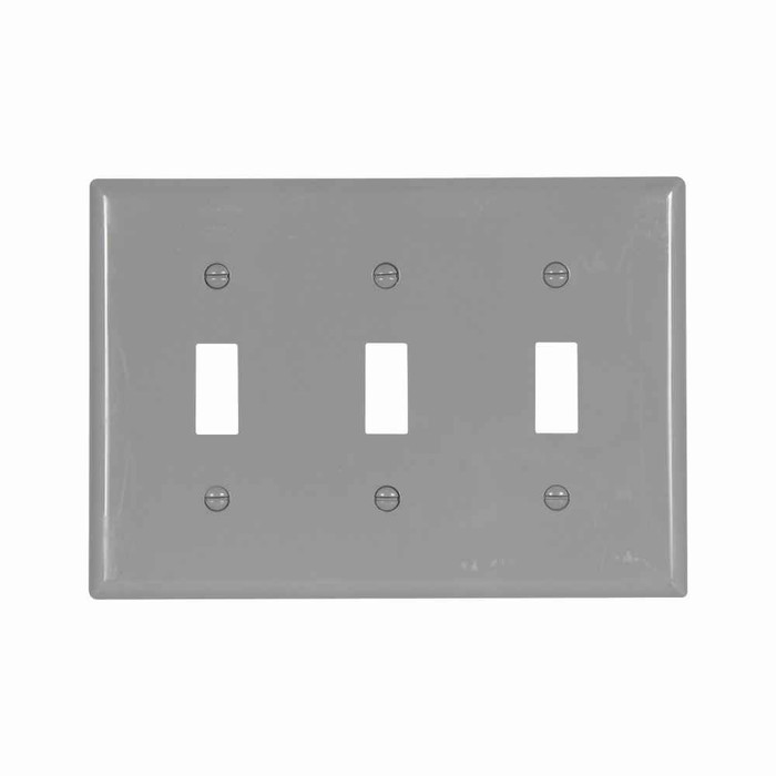 Eaton 5141GY-BOX Toggle wallplate, Gray, Toggle Cutout, Nylon, Three- gang, Standard, ED Box