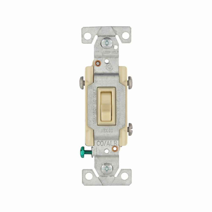 Eaton 5223-7V-BU toggle switch, 15A, Wall, 120V, Side wire, Screw, Ivory, Three-Way
