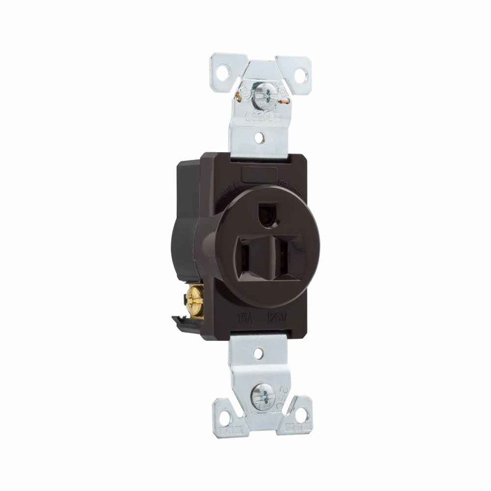 Eaton 5261B Arrow Hart extra heavy-duty industrial specification grade single receptacle, #14-10 AWG, 15A, Industrial, Flush, 125V, Back and side, Brown, Brass, High-impact nylon face, 5-15R, Single, Screw, Glass-filled nylon, Core pack