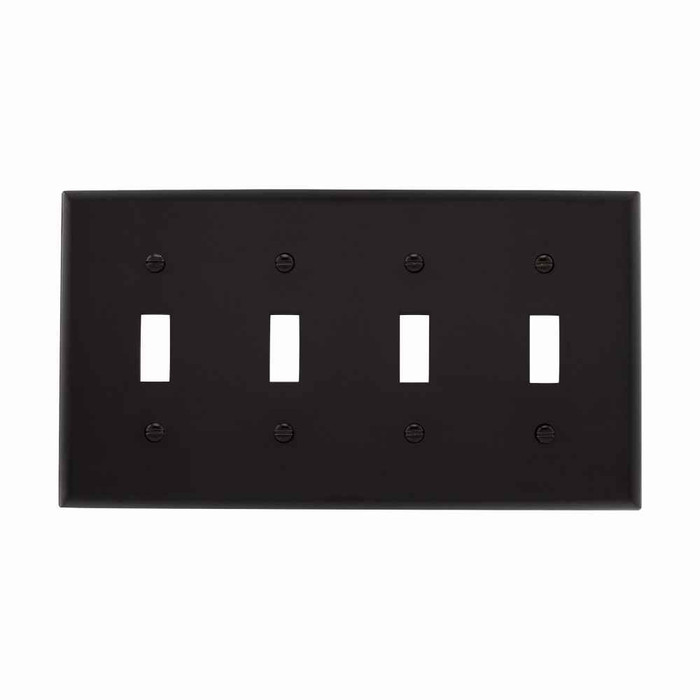 Eaton 5154BK Toggle wallplate, Black, Toggle Cutout, Nylon, Four- gang, Standard