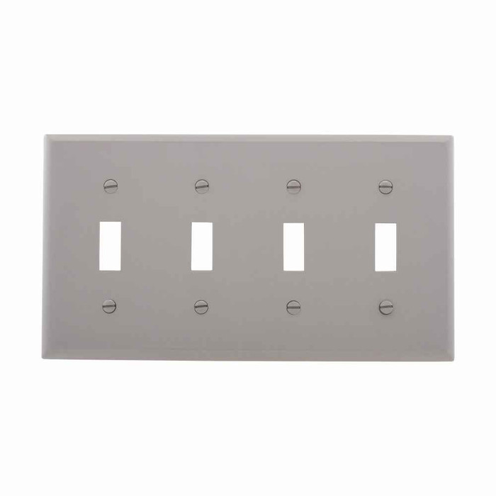 Eaton 5154GY-BOX Toggle wallplate, Gray, Toggle Cutout, Nylon, Four- gang, Standard, ED Box