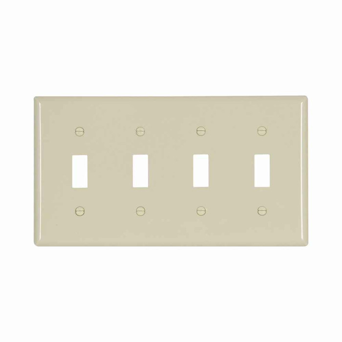 Eaton 5154V-BOX Toggle wallplate, Ivory, Toggle Cutout, Nylon, Four- gang, Standard, ED Box