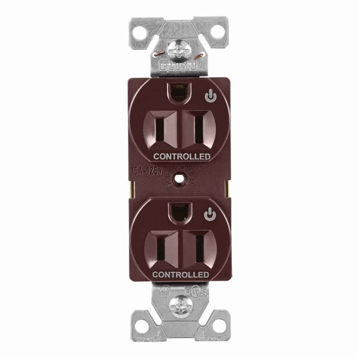 Eaton 5262CDB Arrow Hart heavy duty industrial specification grade duplex receptacle, Auto-grounding,screw-catch, Dual control, #14-10 AWG, 15A, Flush, 125V, Brown, Brass, High-impact nylon face,PVC base, 5-15R, Two-pole, Three-wire, Screw,