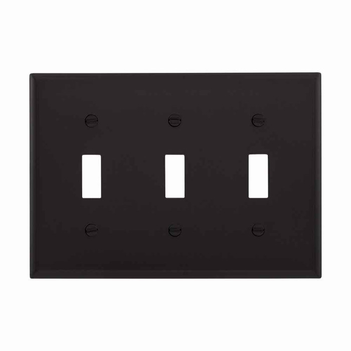 Eaton 5141BK Toggle wallplate, Black, Toggle Cutout, Nylon, Three- gang, Standard
