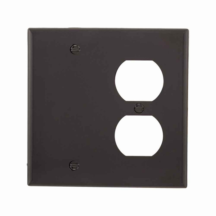 Eaton 5170BK Combination wallplate, Black, Duplex receptacle, Decorator Cutout, Nylon, Two- gang, Standard