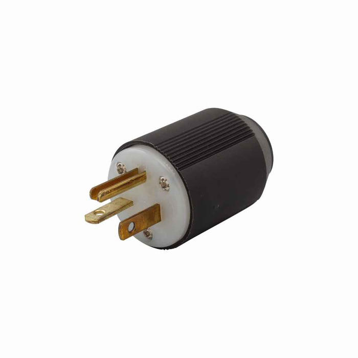 Eaton 5366N Arrow Hart auto grip straight blade plug, #16-12 AWG, 20A, Industrial, 125V, Back wire, Black and white, Brass, Nylon, 5-20P, Two-pole, three-wire, grounding, Screw, Nylon, Core pack