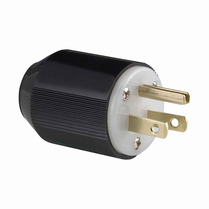 Eaton 5266NHG Arrow Hart auto grip hospital grade straight blade plug, #18-12 AWG, 15A, Industrial, 125V, Back wire, Black and white, Brass, Nylon, 5-15P, Two-pole, three-wire, grounding, Screw, Nylon, Core pack