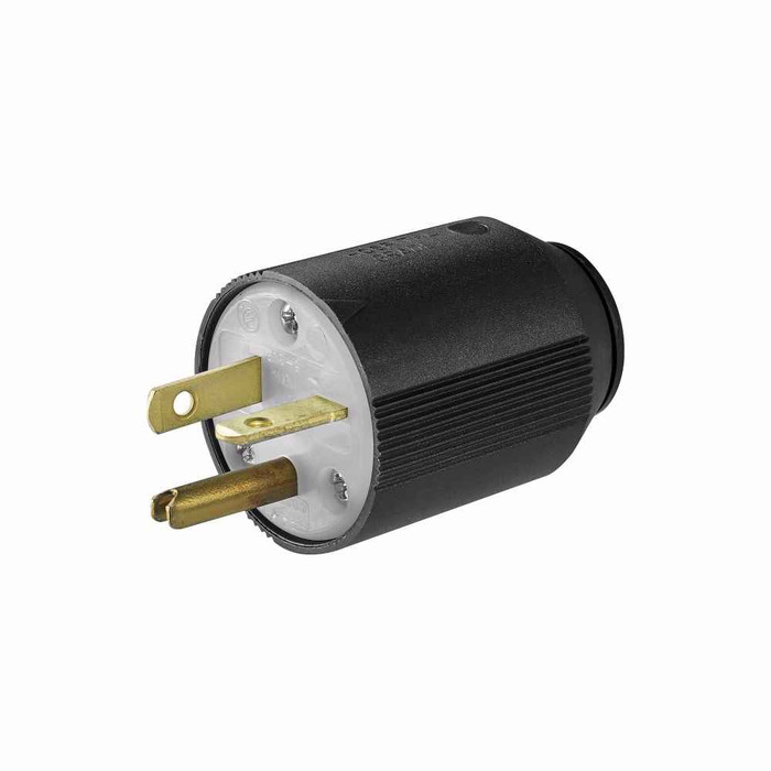 Eaton 5366NHG Arrow Hart auto grip hospital grade straight blade plug, #16-12 AWG, 20A, Industrial, 125V, Back wire, Black and white, Brass, Thermoplastic, 5-20P, Two-pole, three-wire, grounding, Screw, 0.33-0.66", Nylon, Core pack