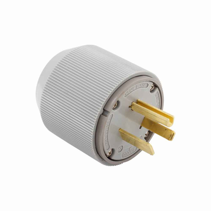 Eaton 5705N Arrow Hart extra heavy-duty auto grip plug , #12-4 AWG, 50A, Industrial, 277V, Back wire, Gray, Brass, Nylon, 7-50P, Two-pole, three-wire, grounding, Screw, Nylon, Core pack