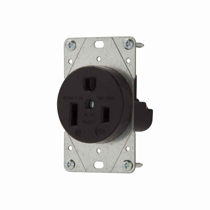 Eaton 5709N power device receptacle, #12 - 4 AWG, 50A, Flush, 250V, Back, Black, NEMA 6-50R, Two-pole, Three-wire, Two-pole, three-wire, grounding, Screw, Glass-filled nylon, Power
