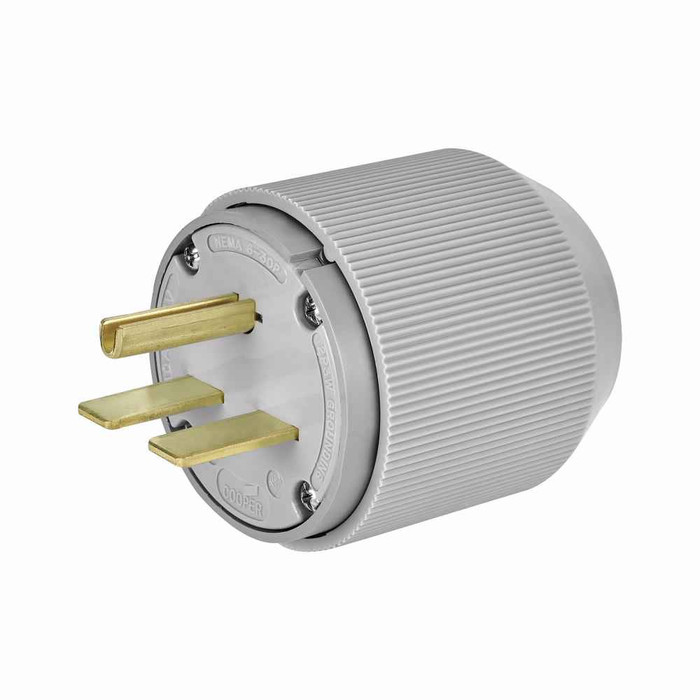 Eaton 5701N Arrow Hart extra heavy-duty auto grip plug , #12-4 AWG, 30A, Industrial, 250V, Back wire, Gray, Brass, Nylon, 6-30P, Two-pole, three-wire, grounding, Screw, Nylon, Core pack