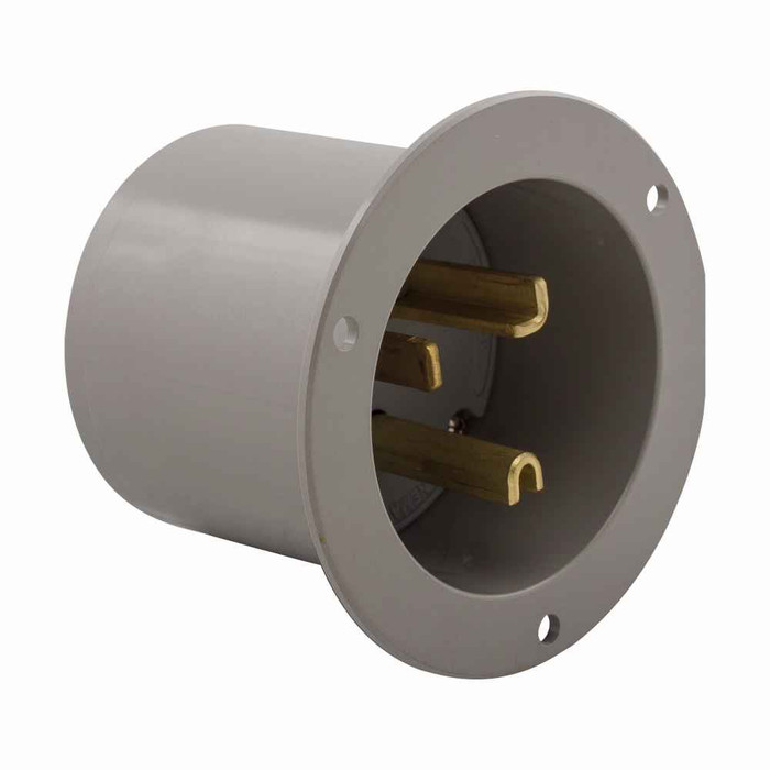 Eaton 5717NFI Arrow Hart flanged inlet , #12-4 AWG, 30A, Industrial, 125V, Back wire, Gray, Brass, Nylon, 5-30P, Two-pole, three-wire, grounding, Screw, Nylon, Core pack