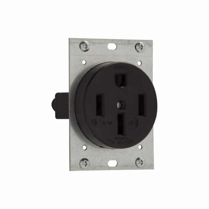 Eaton 5754N power device receptacle, #12 - 4 AWG, 50A, Flush, 125/250V, Back, Black, NEMA 14-50R, Three-pole, Four-wire, Three-pole, four-wire, grounding, Screw, Glass-filled nylon, Power