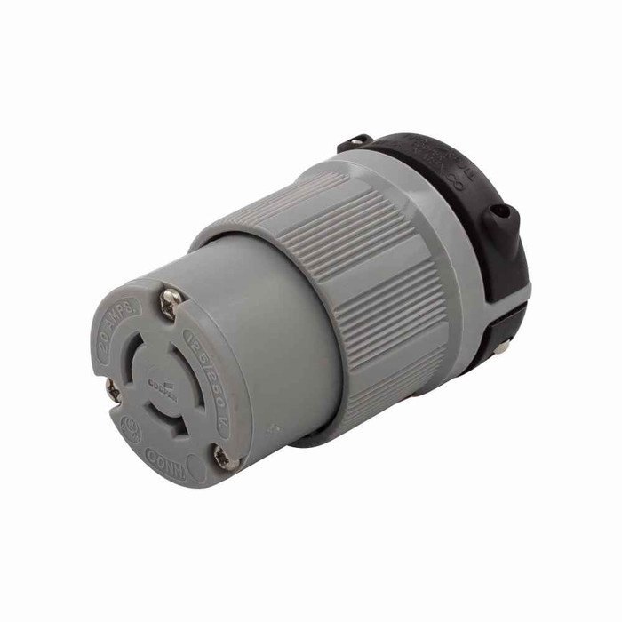 Eaton 7314C safety grip locking connector, #18-10 AWG, 20A, Industrial, 125/250V, Gray, Safety grip, Non-NEMA, Three-pole, Three-wire, Nylon