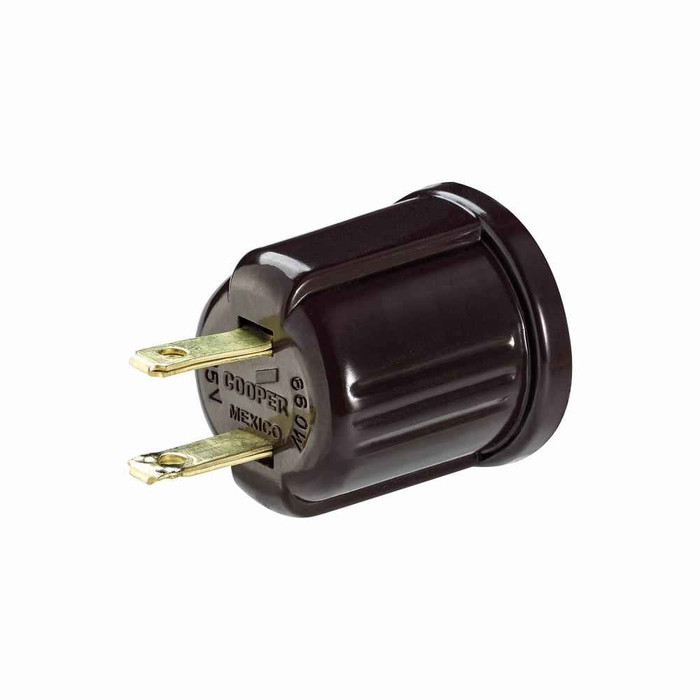 Eaton 738B-BOX outlet adapter, One NEMA 1-15R outlet to one socket, Keyless switch, Polarized, 125V, Medium base, Brown, Thermoplastic, 1-15R, NEMA 1-15R, 660W