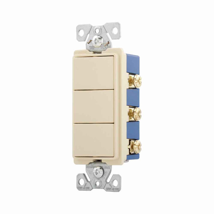 Eaton 7729V-BOX commercial grade combination switch, auto-grnd, Decorator, #14 - #12 AWG, 15A, resi, comm, 120/277V, bk and sd wiring, Rocker, Maint closure, Screw, Brass, Ivy, -20-60?C, (3) 1-pole, Triplex, thermoplas, polycrb, PVC Eaton 7729V-BOX commercial grade combination switch, auto-grnd, Decorator, #14 - #12 AWG, 15A, resi, comm, 120/277V, bk and sd wiring, Rocker, Maint closure, Screw, Brass, Ivy, -20-60?C, (3) 1-pole, Triplex, thermoplas, polycrb, PVC