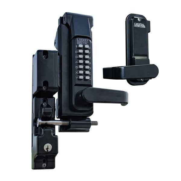 Lockey SUMO GL2 Surface Mount Gate Lock with Keypad and Cylinder Lockout – Jet Black Marine Grade, Single and Double Combination views
