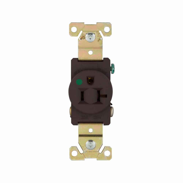 Eaton 8310B Arrow Hart extra heavy-duty hospital grade single receptacle, #14-10 AWG, 20A, Healthcare, Flush, 125V, Back and side, Brown, Brass, High-impact nylon face, PVC base, 5-20R, Single, Screw, Glass-filled nylon, Core pack