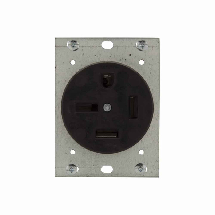 Eaton 8450N power device receptacle, #14 to 10 AWG, 50A, Flush, 250V, Back and side, Black, NEMA 15-50R, Three-pole, Four-wire, Three-pole, four-wire, grounding, Screw, Glass-filled nylon, Three-phase, Power