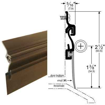 Pemko 405 Automatic Door Bottom cross-section diagram, 36 in., Clear Anodized Aluminum, 5/16 in. drop, 2-1/2 in. height