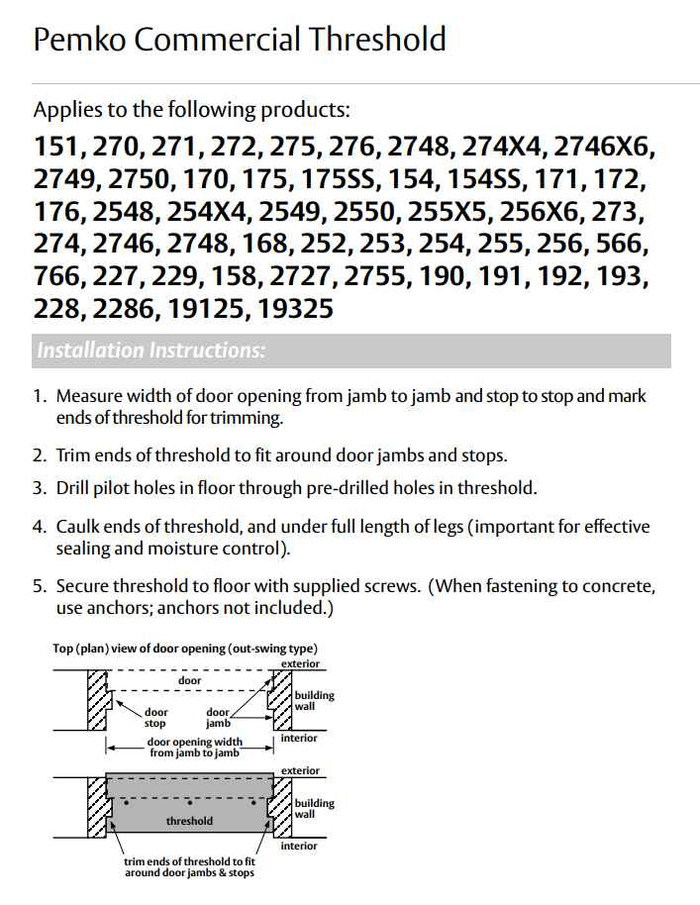 Pemko 227 Saddle Threshold 227A